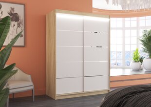 Spinta ADRK Furniture su LED apšvietimu Luft 150, balta/smėlio kaina ir informacija | Spintos | pigu.lt