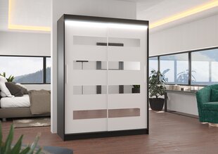 Spinta ADRK Furniture su LED apšvietimu Baltic 150, balta/juoda kaina ir informacija | Spintos | pigu.lt