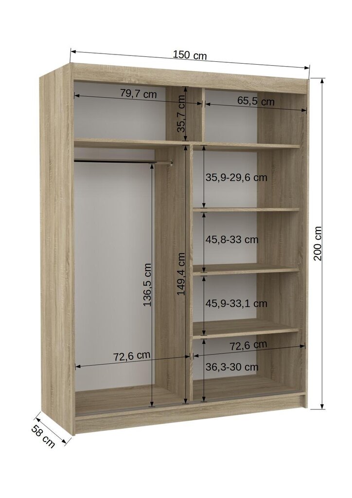 Spinta ADRK Furniture su LED apšvietimu Dorrigo 150, tamsiai ruda kaina ir informacija | Spintos | pigu.lt