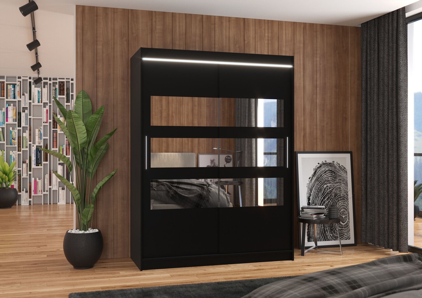 Spinta ADRK Furniture su LED apšvietimu Florento 150, juoda цена и информация | Spintos | pigu.lt
