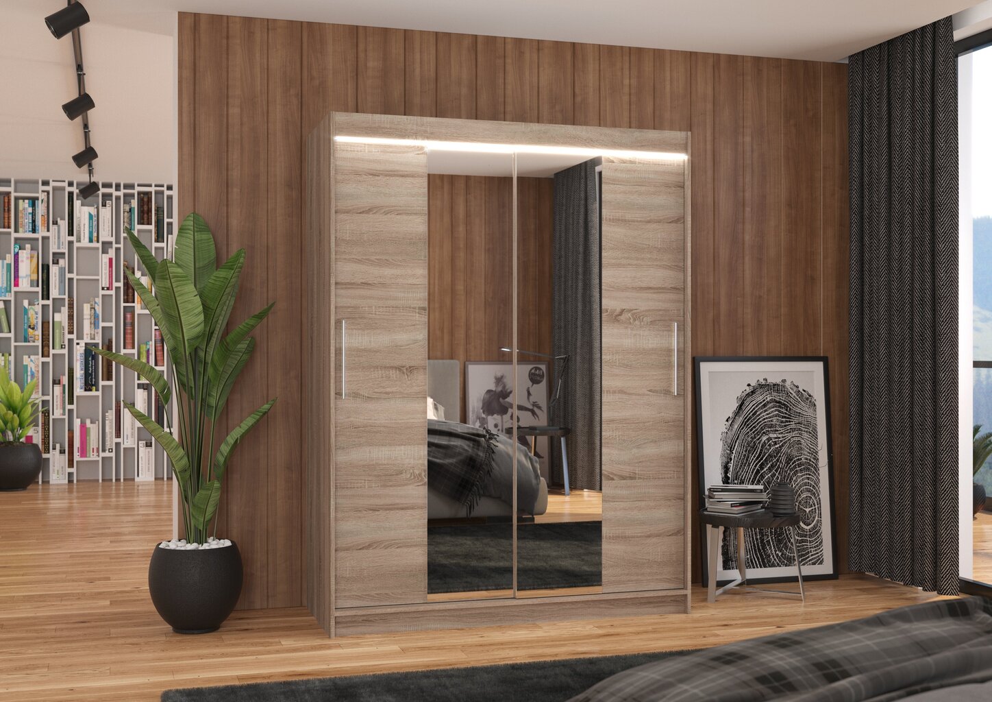 Spinta ADRK Furniture su LED apšvietimu Iness 150, ruda kaina ir informacija | Spintos | pigu.lt