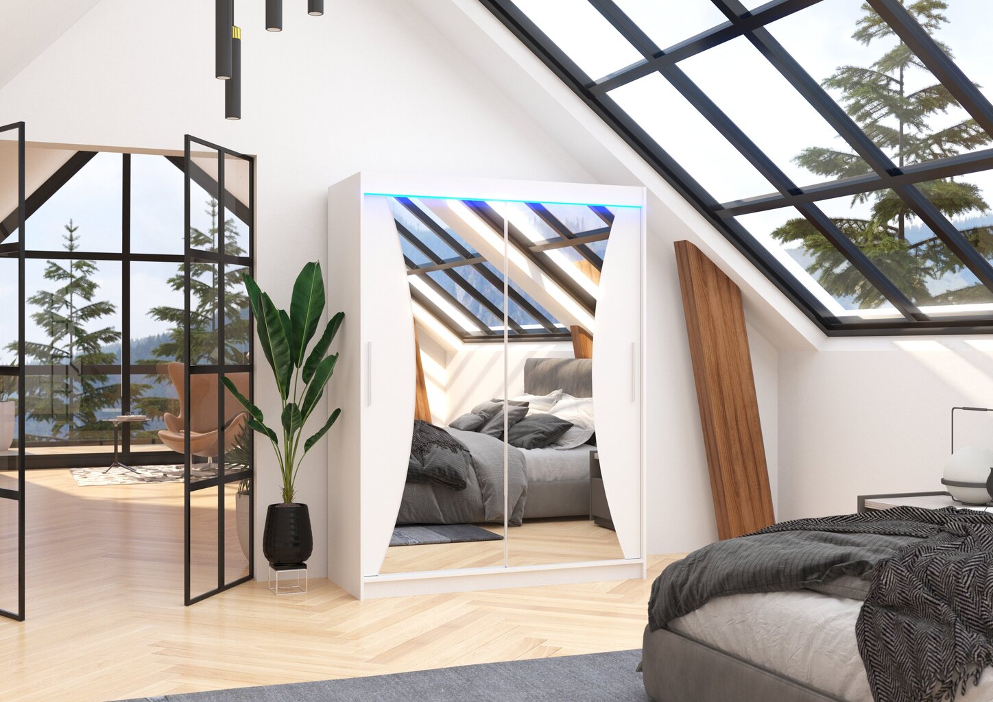 Spinta ADRK Furniture su LED apšvietimu Max 150, balta kaina ir informacija | Spintos | pigu.lt