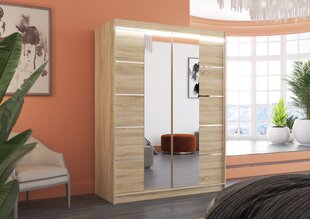 Spinta ADRK Furniture su LED apšvietimu Nordic 150, smėlio kaina ir informacija | Spintos | pigu.lt