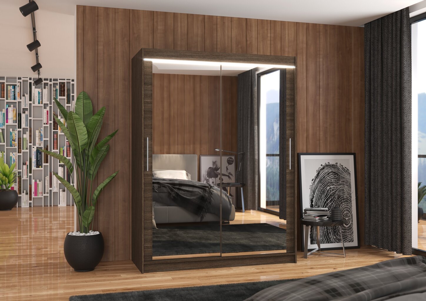 Spinta ADRK Furniture su LED apšvietimu Permo 150, tamsiai ruda цена и информация | Spintos | pigu.lt