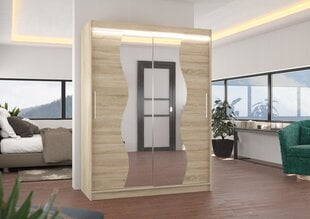 Spinta ADRK Furniture su LED apšvietimu Renzo 150, smėlio kaina ir informacija | Spintos | pigu.lt