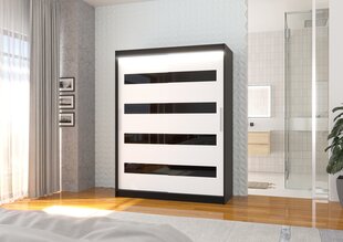 Spinta ADRK Furniture su LED apšvietimu Martinez 150, balta/juoda kaina ir informacija | Spintos | pigu.lt