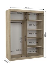 Шкаф ADRK Furniture со светодиодной подсветкой Martinez 150, бежевый цена и информация | Шкафы | pigu.lt