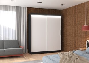 Spinta ADRK Furniture su LED apšvietimu Lincoln 180, balta/juoda kaina ir informacija | Spintos | pigu.lt