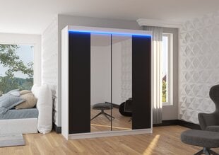 Spinta ADRK Furniture su LED apšvietimu Balance 180, juoda/balta kaina ir informacija | Spintos | pigu.lt