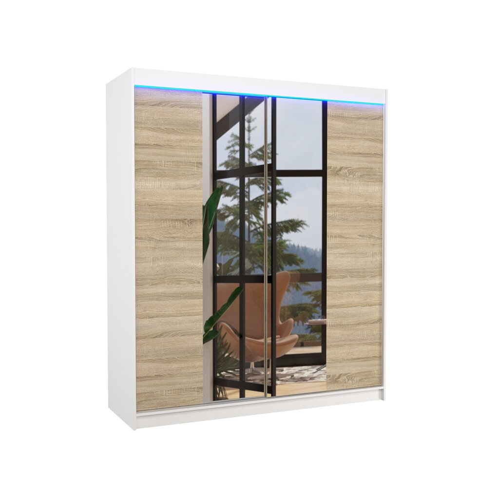 Spinta ADRK Furniture su LED apšvietimu Balance 180, smėlio/balta kaina ir informacija | Spintos | pigu.lt