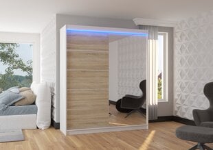 Spinta ADRK Furniture su LED apšvietimu Caro 180, smėlio/balta kaina ir informacija | Spintos | pigu.lt