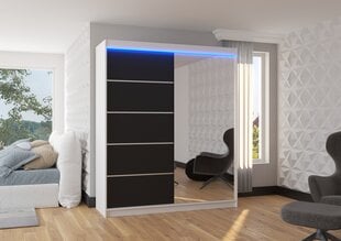 Spinta ADRK Furniture su LED apšvietimu Caro 180, juoda/balta kaina ir informacija | Spintos | pigu.lt