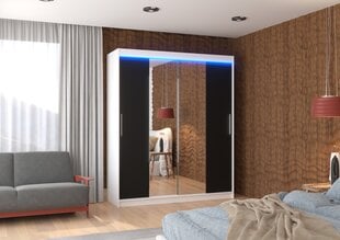 Spinta ADRK Furniture su LED apšvietimu Dallas 180, juoda/balta kaina ir informacija | Spintos | pigu.lt