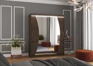 Spinta ADRK Furniture su LED apšvietimu Dolores 180, tamsiai ruda kaina ir informacija | Spintos | pigu.lt