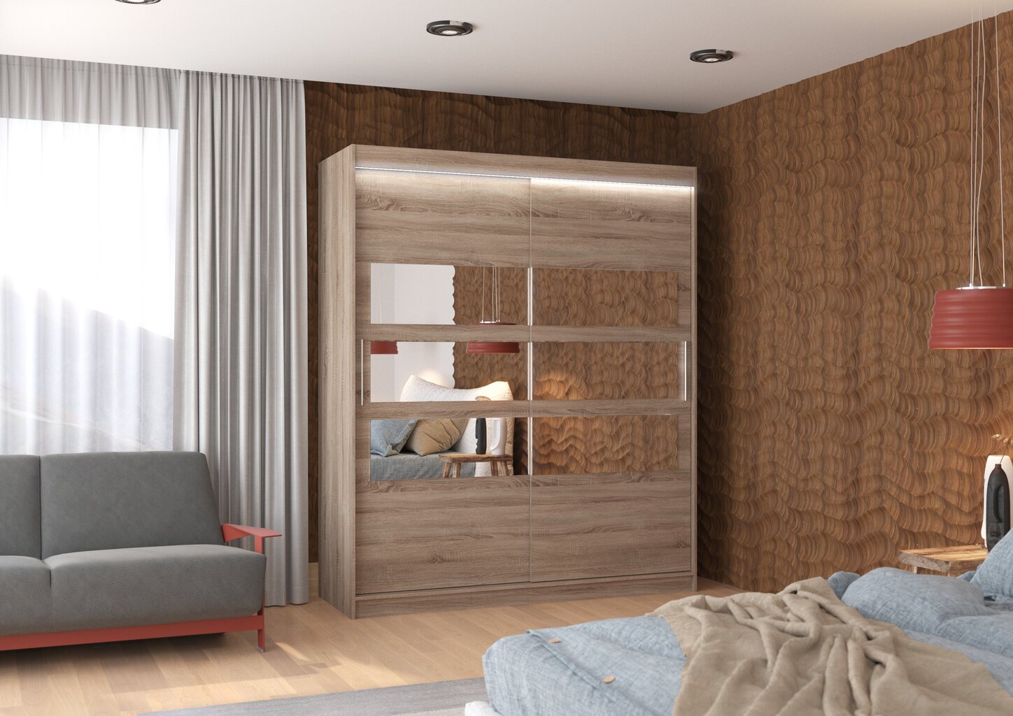 Spinta ADRK Furniture su LED apšvietimu Toledo 180, ruda цена и информация | Spintos | pigu.lt