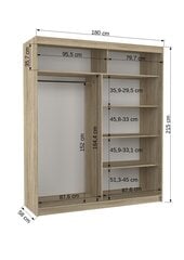 Шкаф ADRK Furniture со светодиодной подсветкой Traves 180, черный цвет/белый цвет цена и информация | Шкафы | pigu.lt