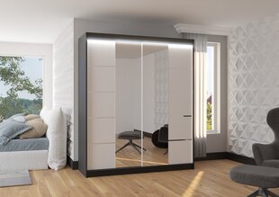Spinta ADRK Furniture su LED apšvietimu Traves 180, balta/juoda kaina ir informacija | Spintos | pigu.lt