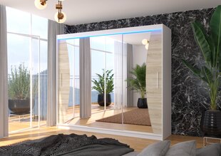 Spinta ADRK Furniture su LED apšvietimu Diego 250, smėlio/balta kaina ir informacija | Spintos | pigu.lt