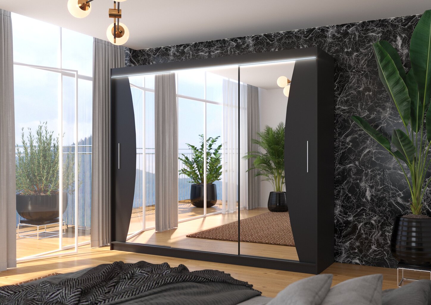 Spinta ADRK Furniture su LED apšvietimu Diego 250, juoda kaina ir informacija | Spintos | pigu.lt