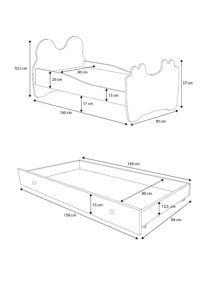 Vaikiška lova Adrk Furniture Bear, 80x160 cm, balta/juoda kaina ir informacija | Vaikiškos lovos | pigu.lt