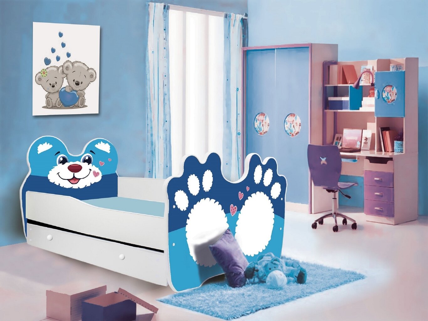 Vaikiška lova Adrk Furniture Bear, 70x140 cm, mėlyna/balta kaina ir informacija | Vaikiškos lovos | pigu.lt