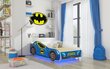 Vaikiška lova Adrk Furniture LED Batcar, 70x140 cm, mėlyna kaina ir informacija | Vaikiškos lovos | pigu.lt