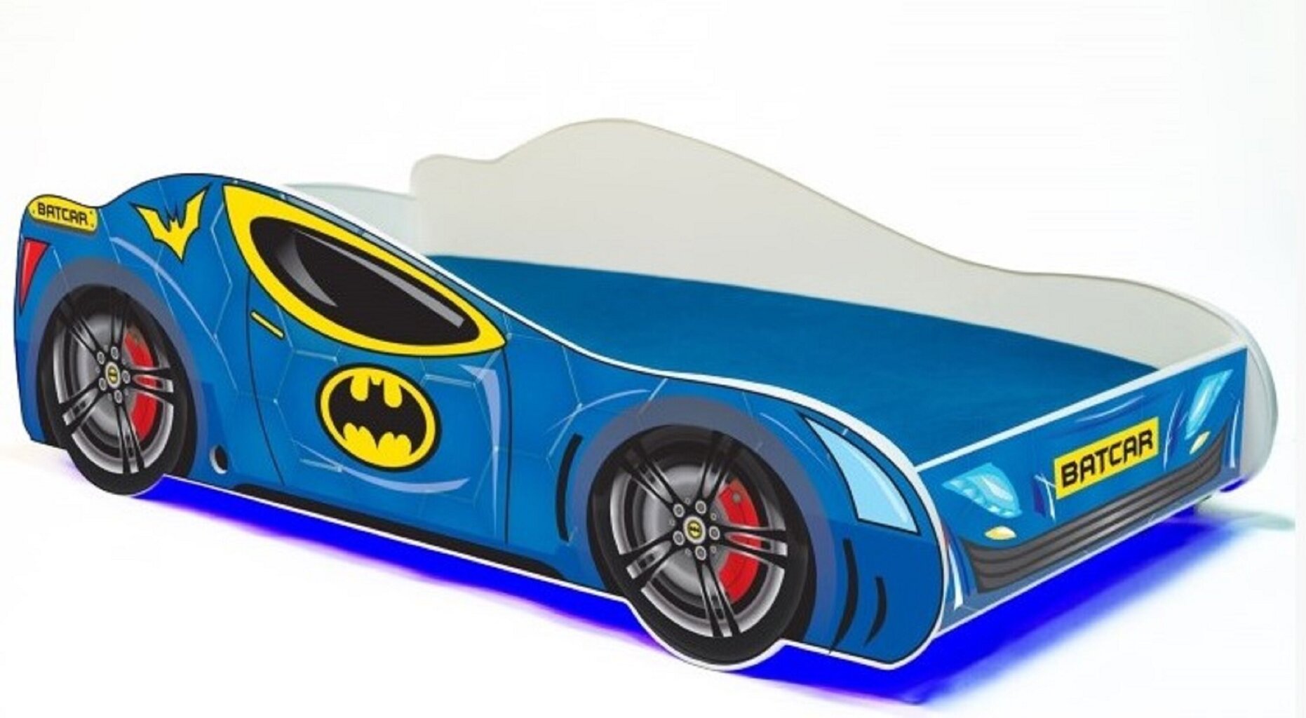 Vaikiška lova Adrk Furniture LED Batcar, 70x140 cm, mėlyna цена и информация | Vaikiškos lovos | pigu.lt