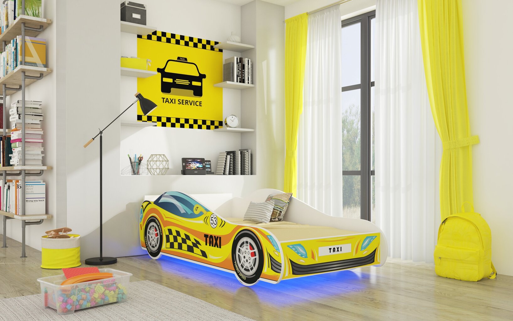 Vaikiška lova Adrk Furniture LED Taxi, 80x160 cm, geltona kaina ir informacija | Vaikiškos lovos | pigu.lt