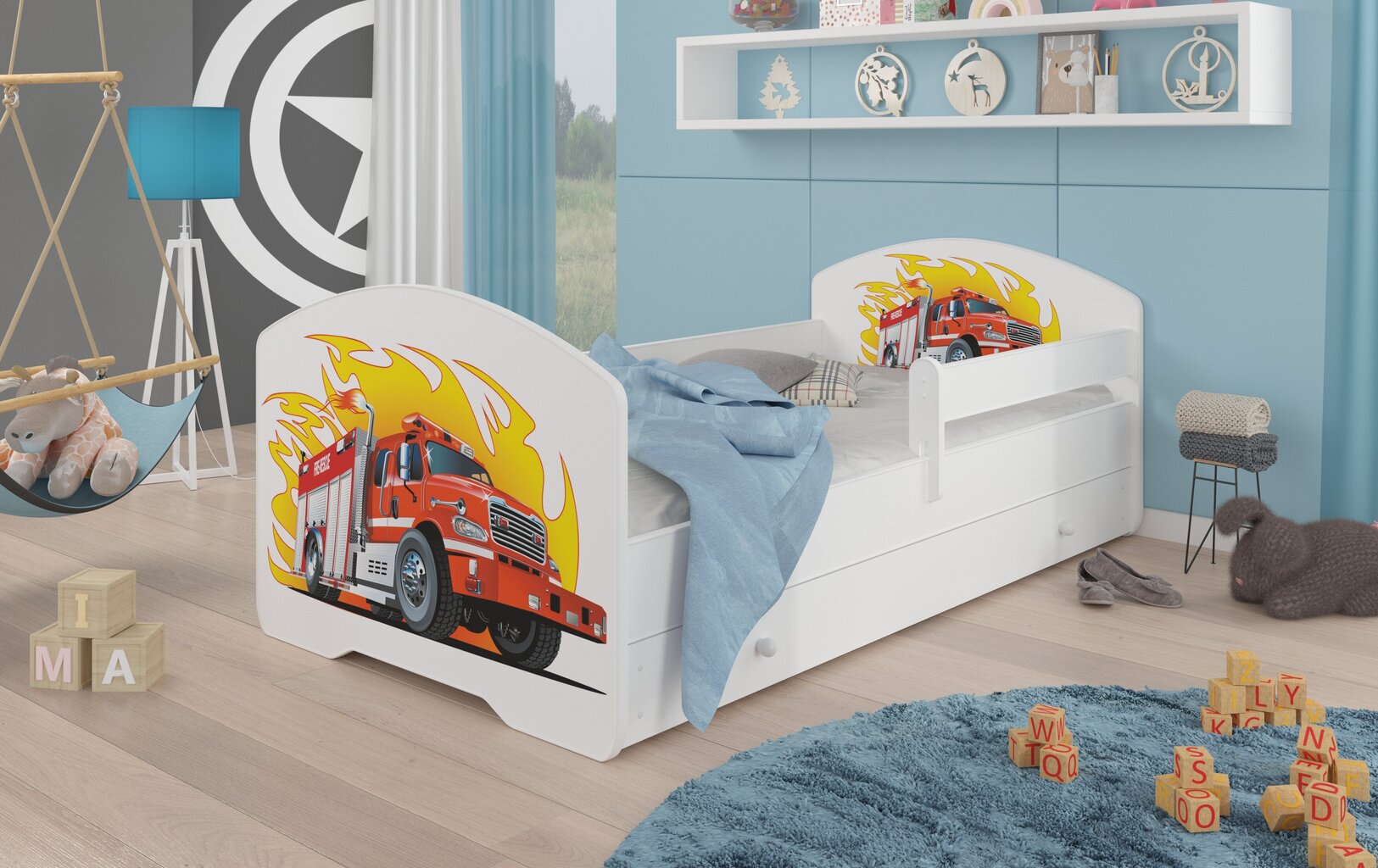 Vaikiška lova Adrk Furniture Pepe Fire truck, 80x160 cm, balta цена и информация | Vaikiškos lovos | pigu.lt