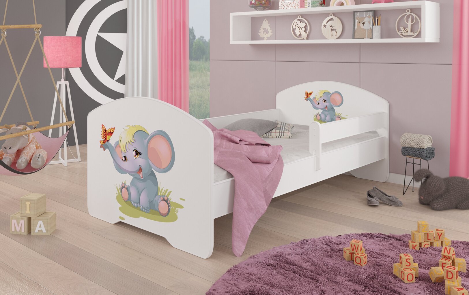 Vaikiška lova Adrk Furniture Pepe Elephant, 70x140 cm, balta kaina ir informacija | Vaikiškos lovos | pigu.lt