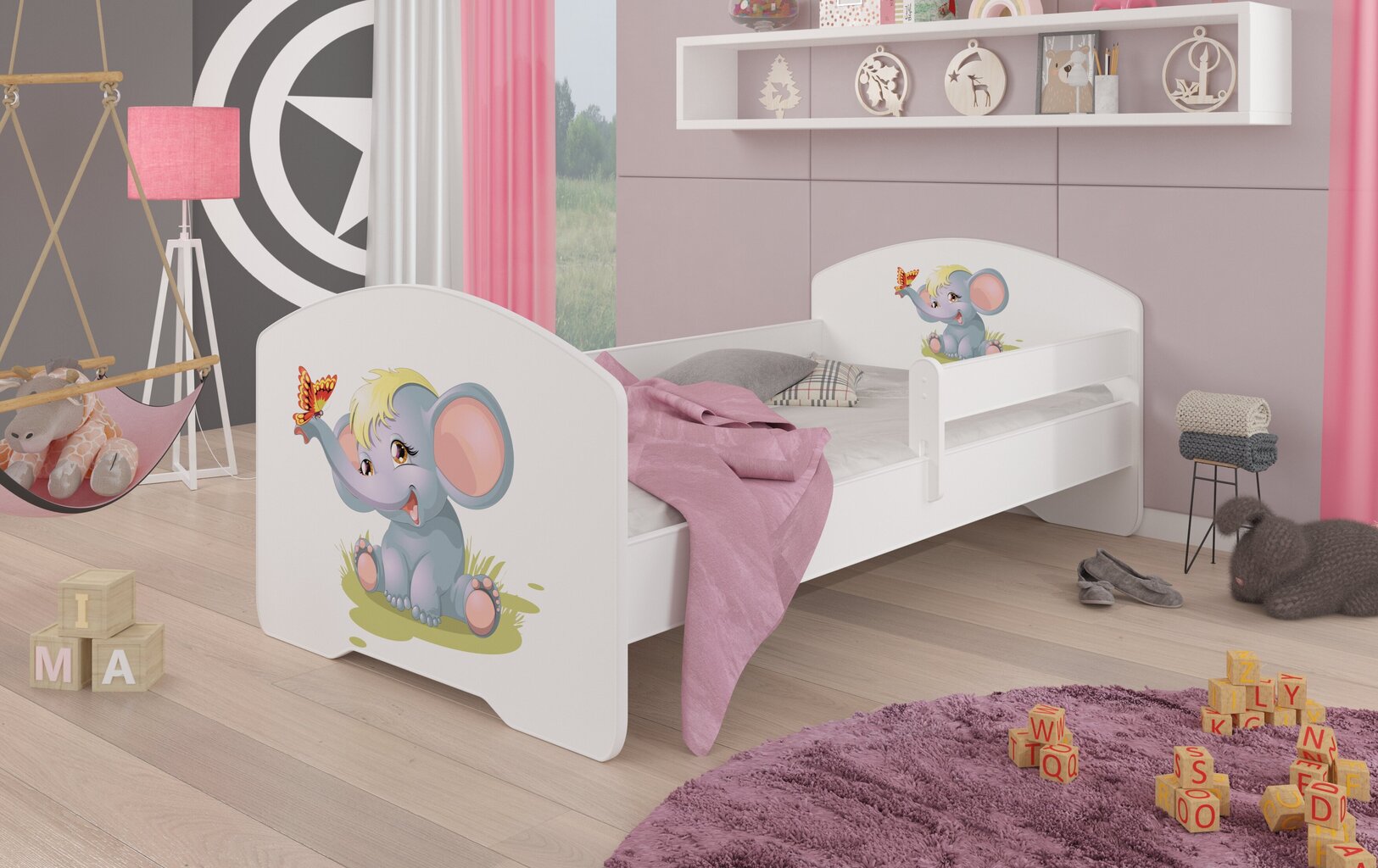 Vaikiška lova Adrk Furniture Pepe Elephant, 80x160 cm, balta kaina ir informacija | Vaikiškos lovos | pigu.lt
