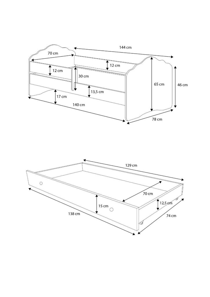 Vaikiška lova ADRK Furniture Casimo, 70x140 cm, įvairių spalvų цена и информация | Vaikiškos lovos | pigu.lt