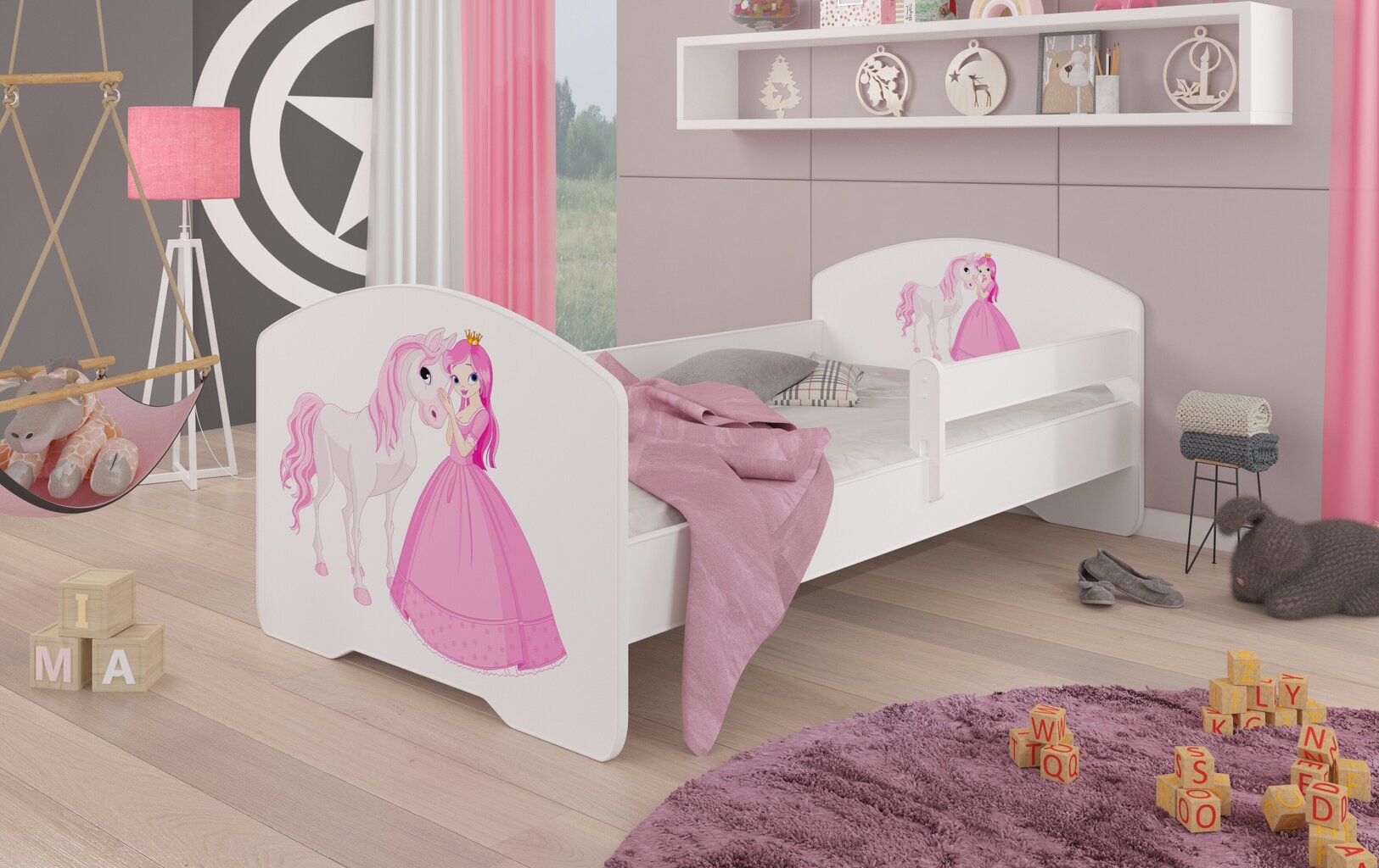 Vaikiška lova ADRK Furniture Pepe Princess and horse, 80x160 cm, įvairių spalvų kaina ir informacija | Vaikiškos lovos | pigu.lt
