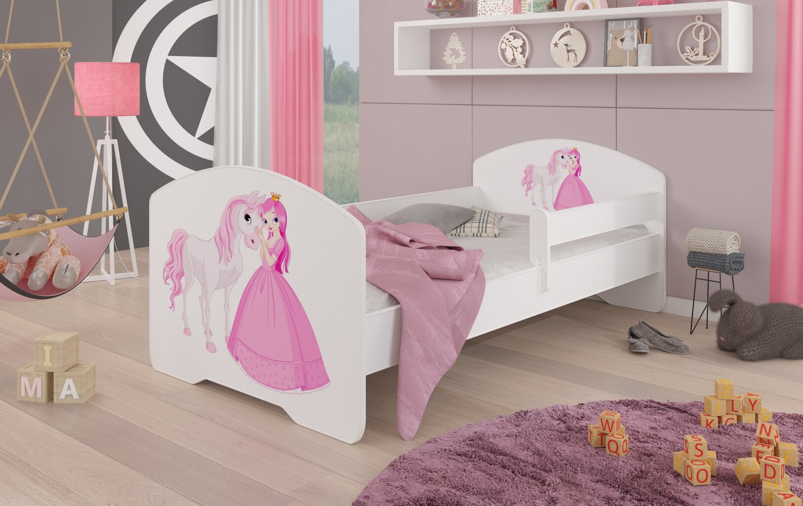 Vaikiška lova ADRK Furniture Pepe Princess and horse, 70x140 cm, įvairių spalvų kaina ir informacija | Vaikiškos lovos | pigu.lt