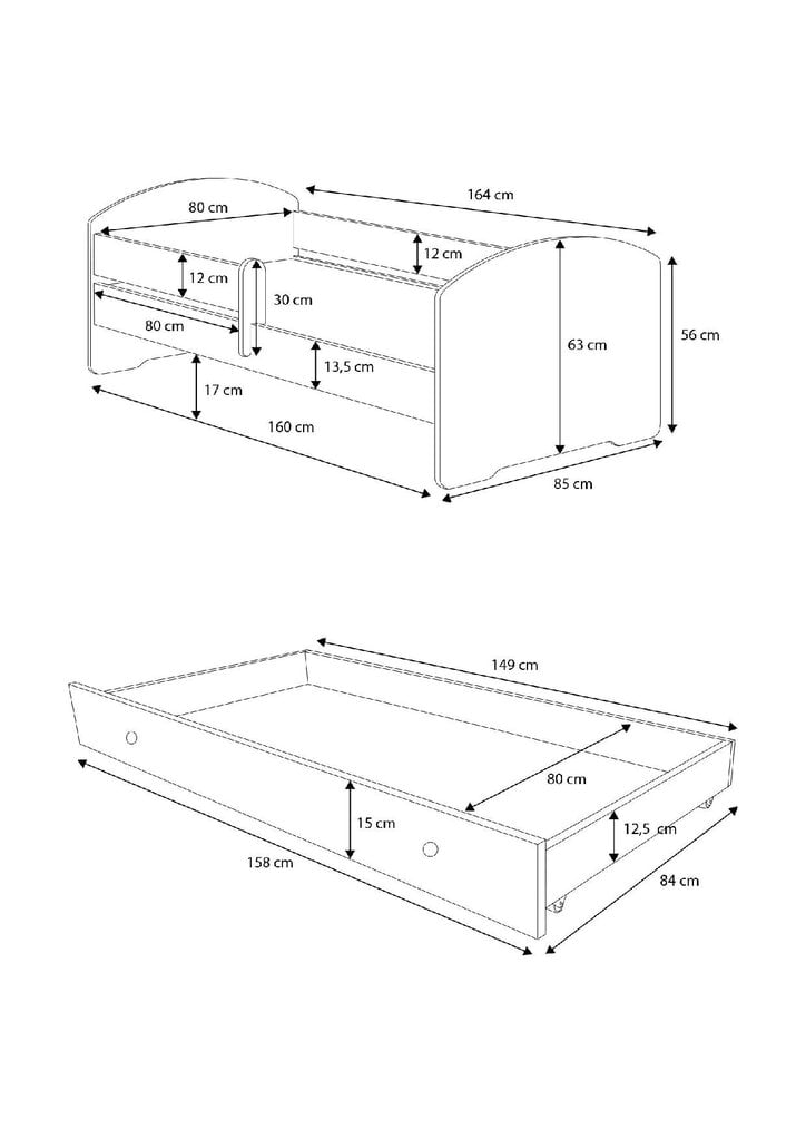 Vaikiška lova Adrk Furniture Pepe ball, 80x160 cm, balta kaina ir informacija | Vaikiškos lovos | pigu.lt