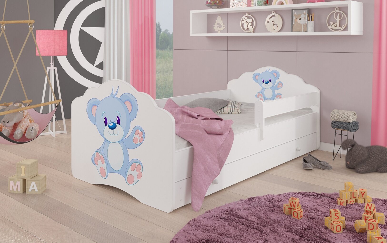 Vaikiška lova Adrk Furniture Casimo Bear, 70x140 cm, balta/mėlyna цена и информация | Vaikiškos lovos | pigu.lt