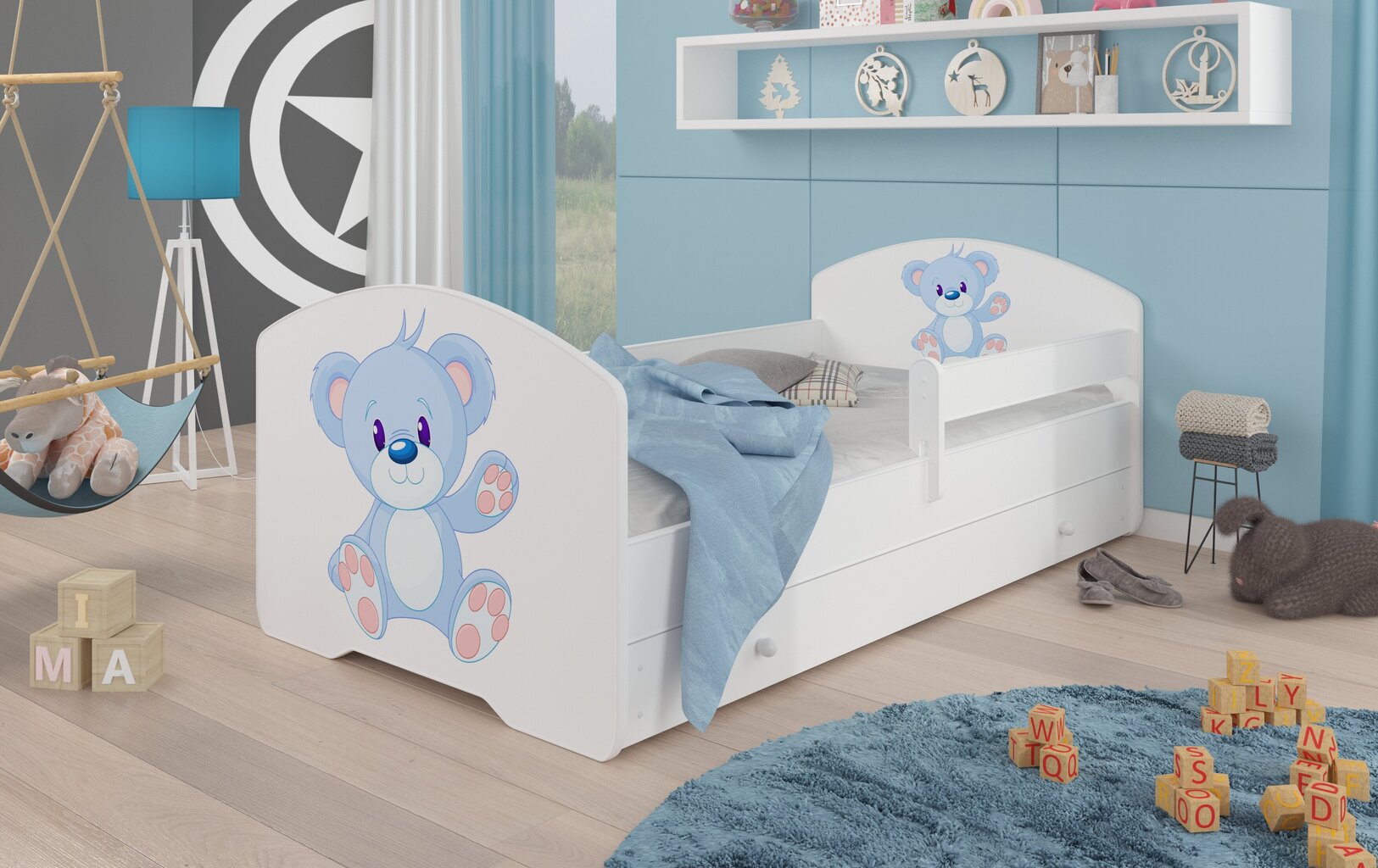 Vaikiška lova ADRK Furniture Pepe Bear su šonine apsauga ir čužiniu, 70x140 cm, įvairių spalvų kaina ir informacija | Vaikiškos lovos | pigu.lt