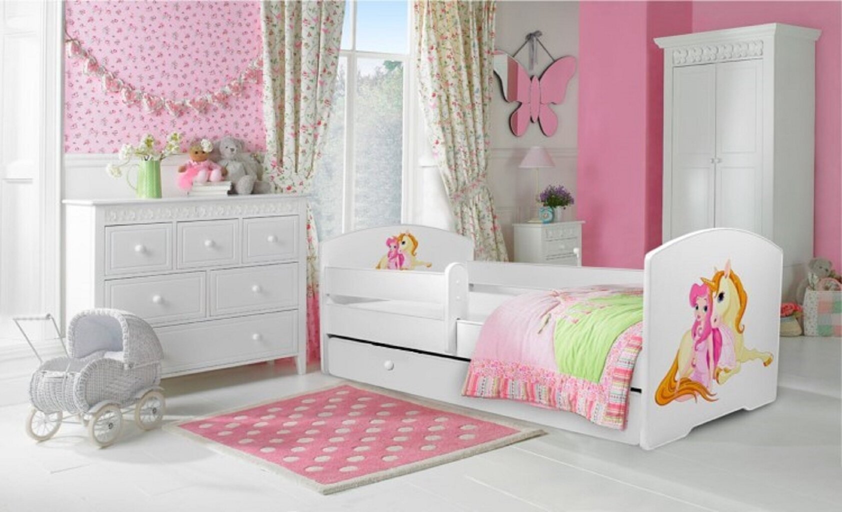Vaikiška lova ADRK Furniture Pepe Girl with unicorn, 80x160 cm, įvairių spalvų kaina ir informacija | Vaikiškos lovos | pigu.lt