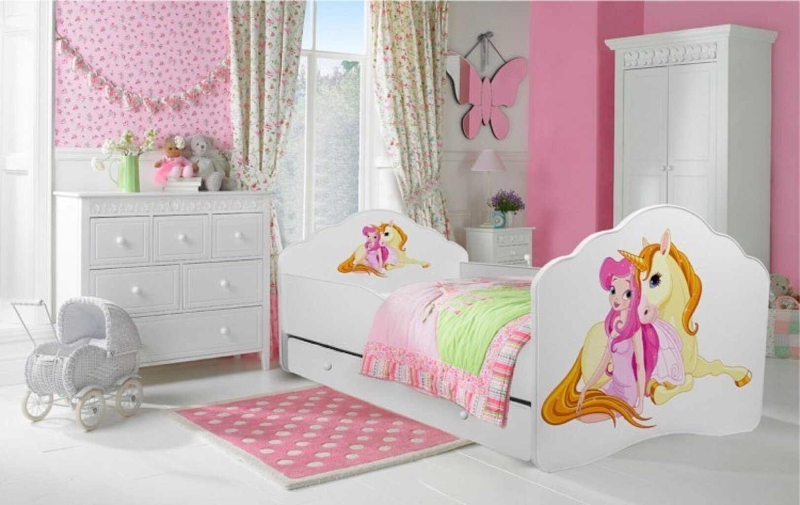 Vaikiška lova Adrk Furniture Casimo Girl with unicorn, 70x140 cm, balta kaina ir informacija | Vaikiškos lovos | pigu.lt