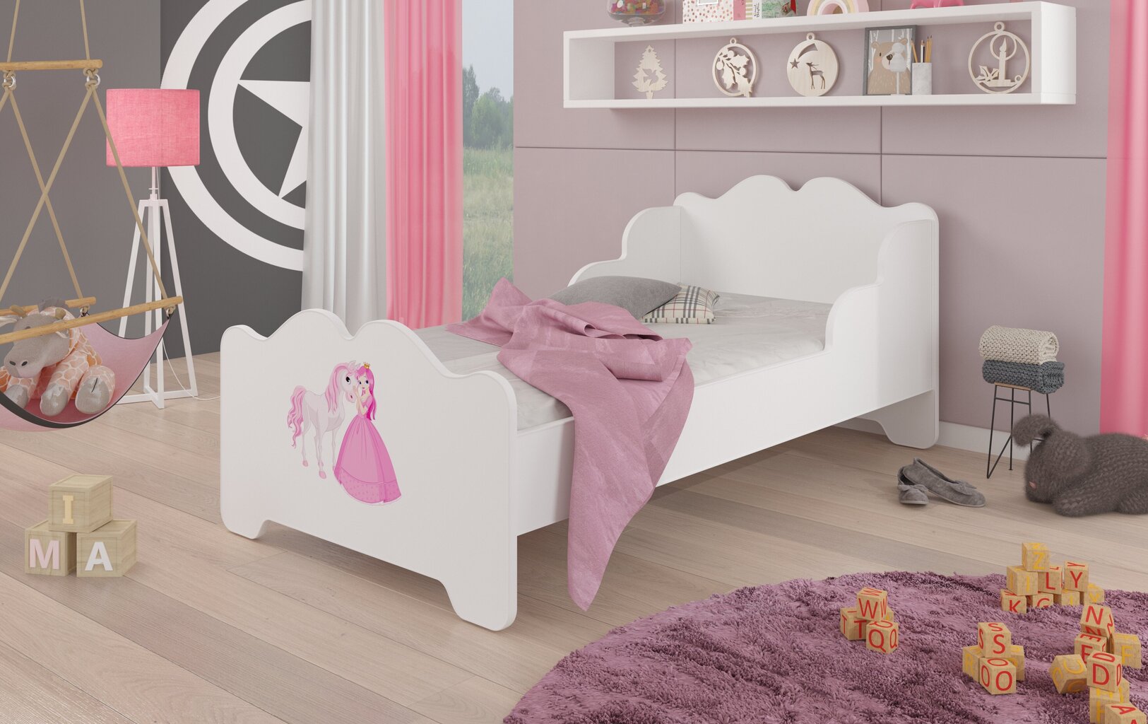 Vaikiška lova ADRK Furniture Ximena Princess and horse, 80x160 cm, balta kaina ir informacija | Vaikiškos lovos | pigu.lt