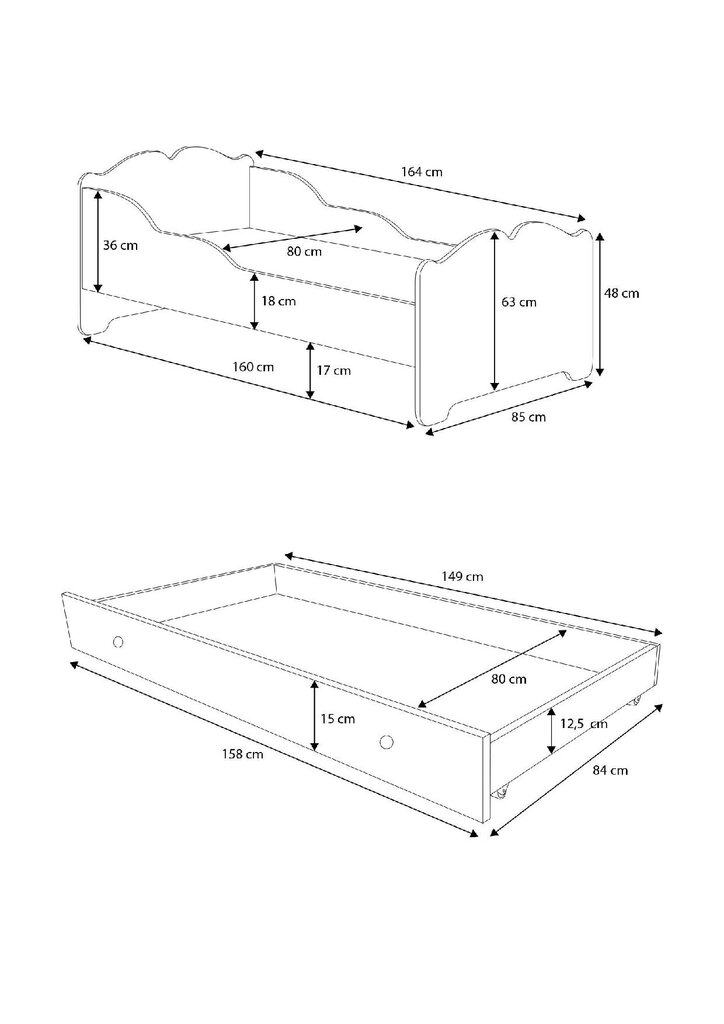 Vaikiška lova ADRK Furniture Ximena, 80x160 cm, balta kaina ir informacija | Vaikiškos lovos | pigu.lt