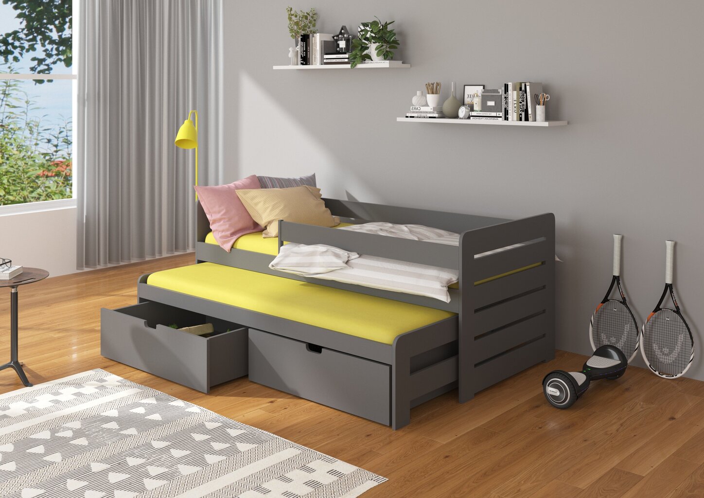 Vaikiška lova ADRK Furniture Tomi su šonine apsauga, 90x200 cm, pilka kaina ir informacija | Vaikiškos lovos | pigu.lt