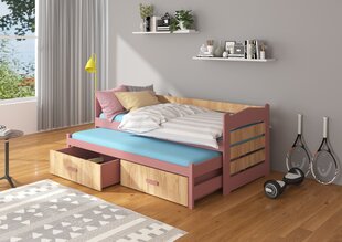 Vaikiška lova ADRK Furniture Tiarro, 90x200 cm, rožinė/ruda kaina ir informacija | Vaikiškos lovos | pigu.lt