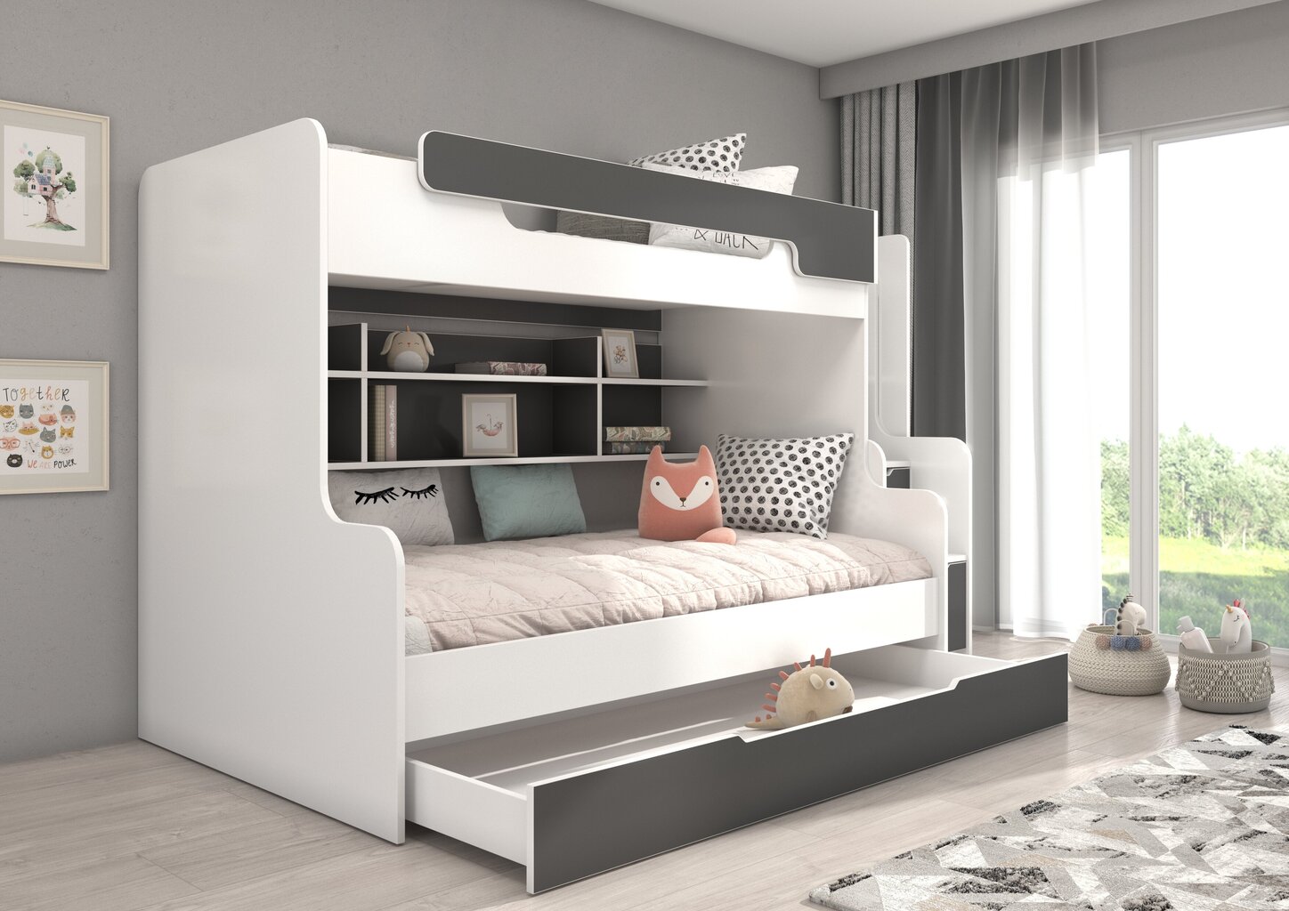 Vaikiška lova ADRK Furniture Harell, balta/pilka цена и информация | Vaikiškos lovos | pigu.lt