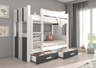 Dviaukštė lova Adrk Furniture Arta su čiužiniu, 80x180 cm, balta/pilka kaina ir informacija | Vaikiškos lovos | pigu.lt