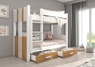Dviaukštė lova Adrk Furniture Arta, 80x180 cm, balta/ruda kaina ir informacija | Vaikiškos lovos | pigu.lt