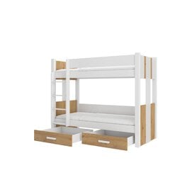 Dviaukštė lova Adrk Furniture Arta, 90x200 cm, balta/ruda kaina ir informacija | Vaikiškos lovos | pigu.lt