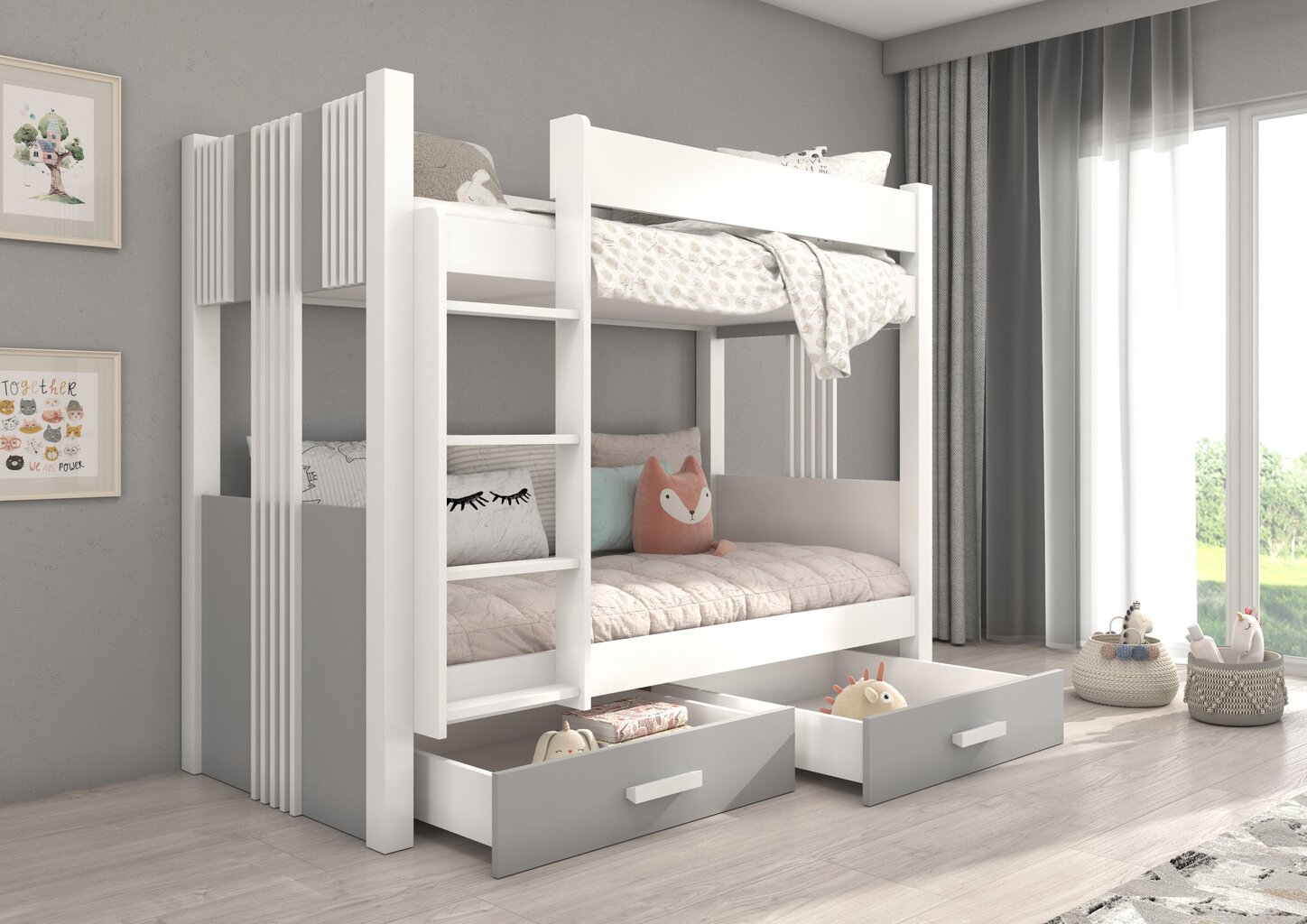 Dviaukštė lova Adrk Furniture Arta, 80x180 cm, balta/pilka kaina ir informacija | Vaikiškos lovos | pigu.lt