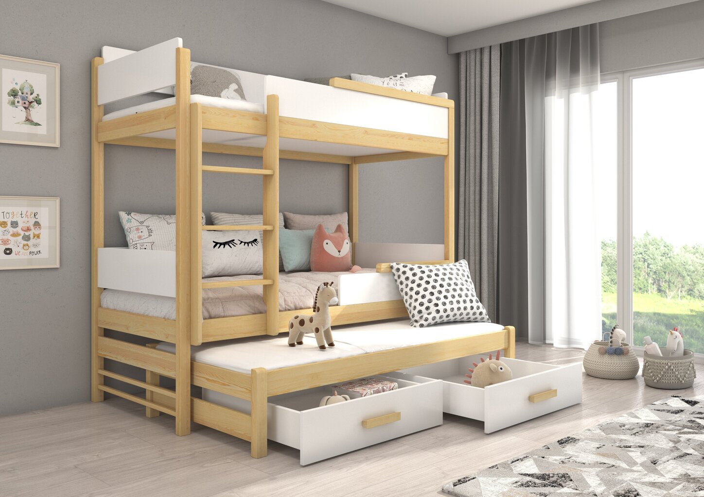 Dviaukštė lova Adrk Furniture Queen, 80x180 cm, balta/ruda kaina ir informacija | Vaikiškos lovos | pigu.lt