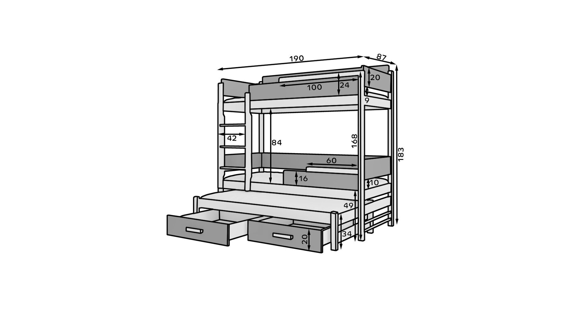 Dviaukštė lova ADRK Furniture Queen, 80x180 cm, balta/rožinė цена и информация | Vaikiškos lovos | pigu.lt